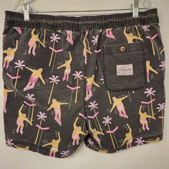 Party Pants Board Shorts Skating Sloths Black Unique Multicolor Mens XL EUC - Picture 2 of 14